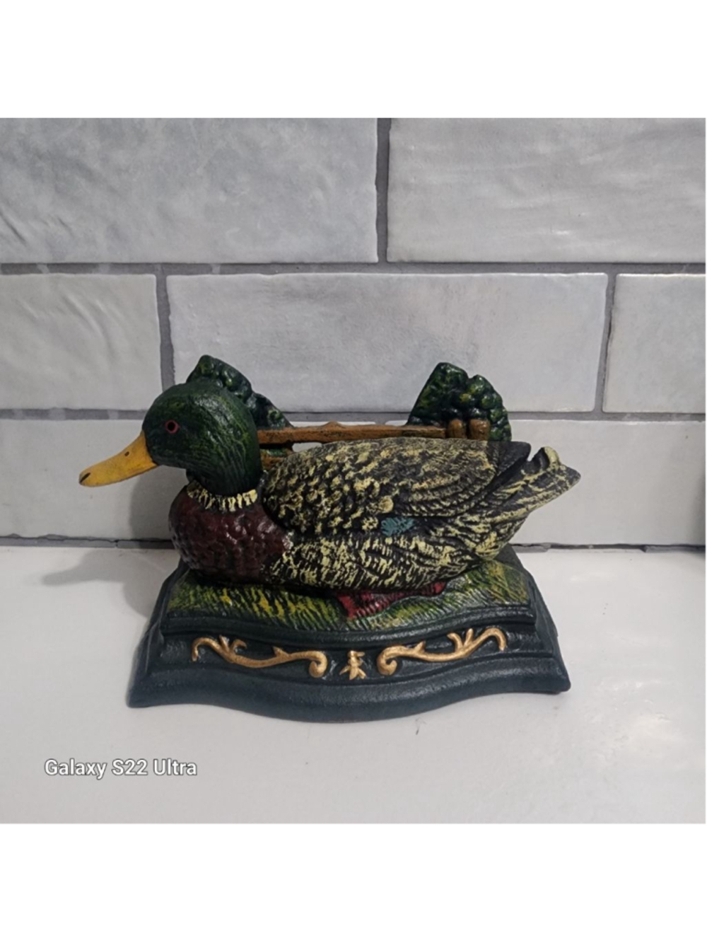 Cast Iron Mallard Duck Napkin Holder. Excellent. Vintage